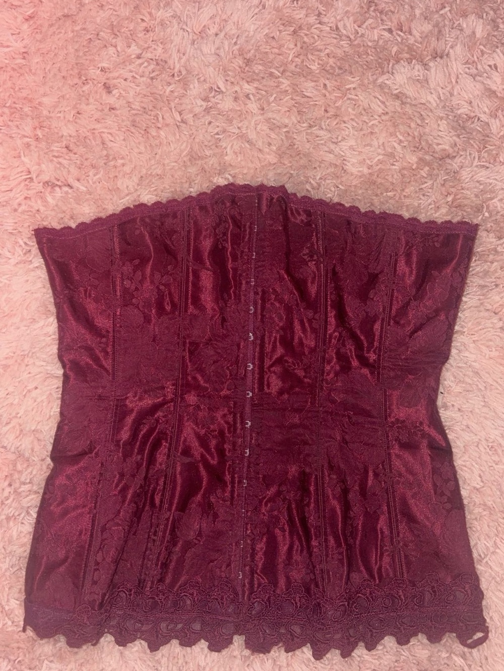 Frederick's of Hollywood Strapless Burgundy Lace Corset Bustier